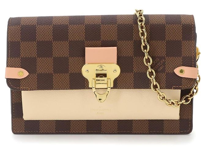 Louis Vuitton Damier Portefeuille Vavin Chain Wallet Rose Écru Damier ebène