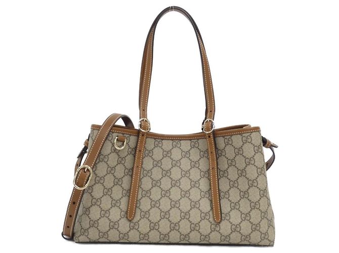 Gucci GG Emblem Handtasche Beige Dunkelbraun