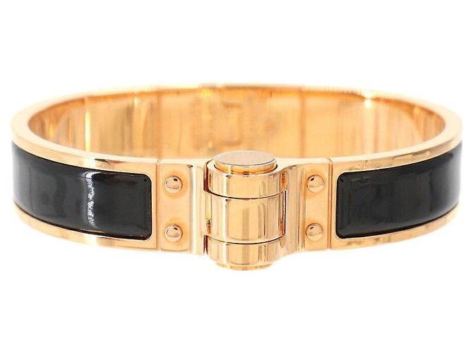Hermès Bracelet Jonc Hermes Charniere PM Noir Or Doré 
