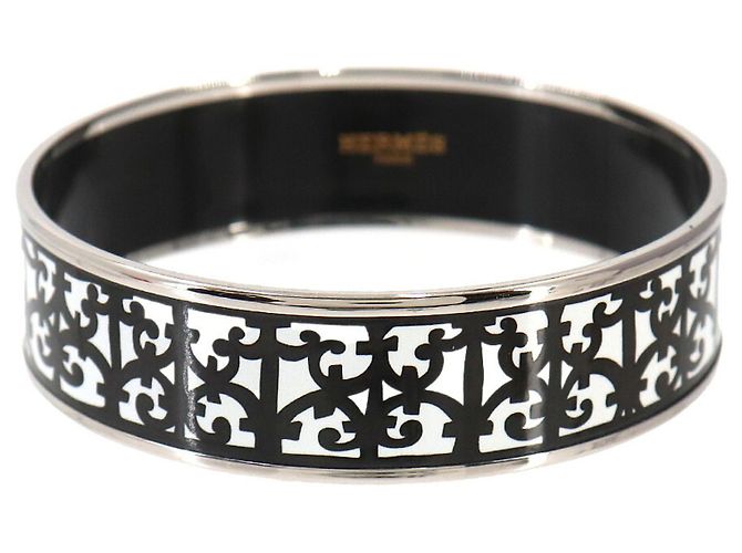 Hermès Hermes Email GM Bangle Bracelet Black Silvery White