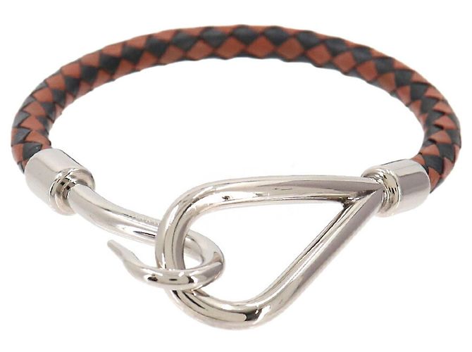 Hermès Pulseira Hermes Jumbo H Charm Marrom Preto Prata
