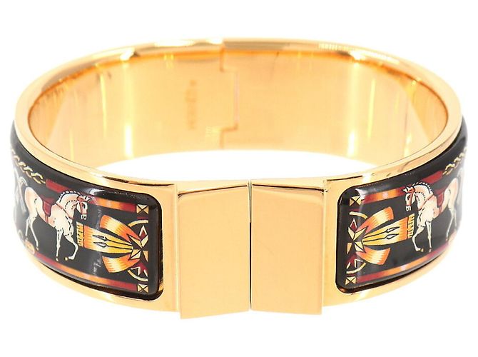 Hermès Bracelet Jonc Hermes HERMES Loquet Email GM Noir Doré 