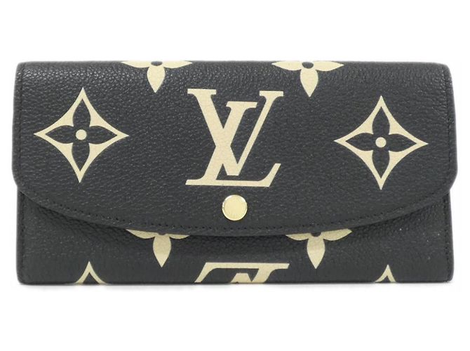 Louis Vuitton Bicolor Monogram Empreinte Portefeuille Emilie Wallet Black Beige