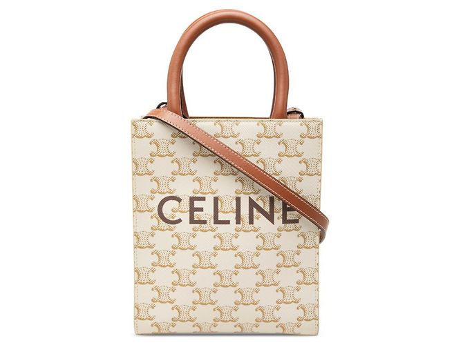 Céline Bolsa Celine Triomphe Mini Vertical Cabas Marrom Branco