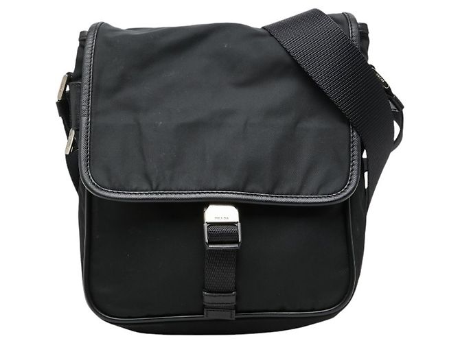 Sac bandoulière Prada avec plaque logo triangle Noir