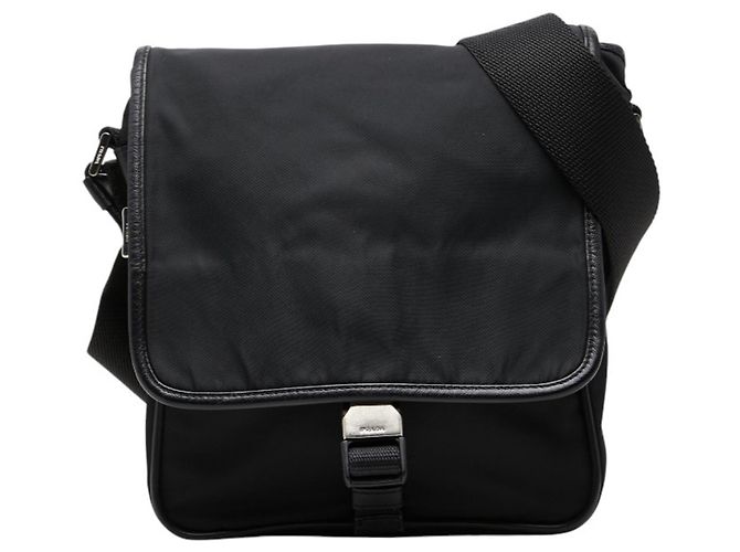 Borsa a tracolla Prada con placca logo triangolare Nero