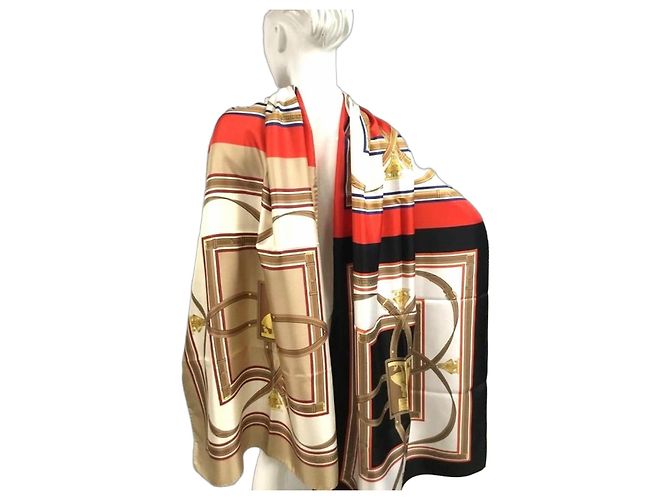 Burberry Seidentuch Braun Schwarz Weiß Rot Beige