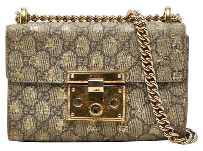 Padlock Bolsa de Ombro Gucci GG Supreme com Corrente e Cadeado Preto Dourado