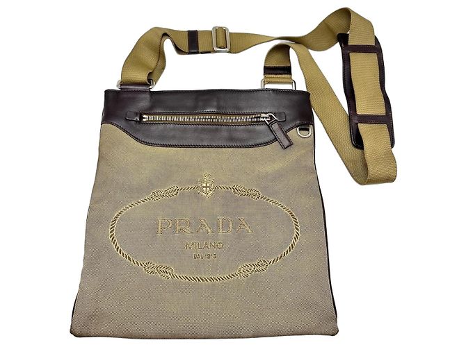 Prada Jacquard Canvas Shoulder Bag Brown Beige