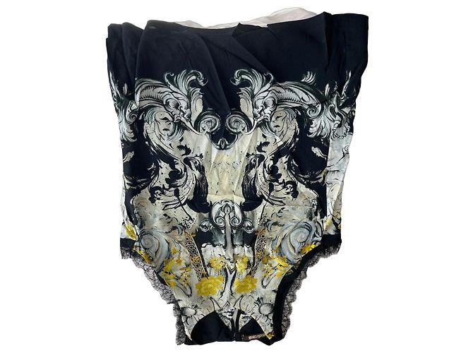 Top in seta e pizzo Roberto Cavalli Nero Bianco Multicolore Giallo