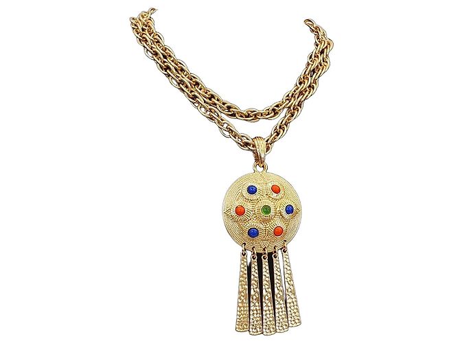 Kenneth Jay Lane Colar KJL com pingente de borla Vermelho Azul Dourado Verde