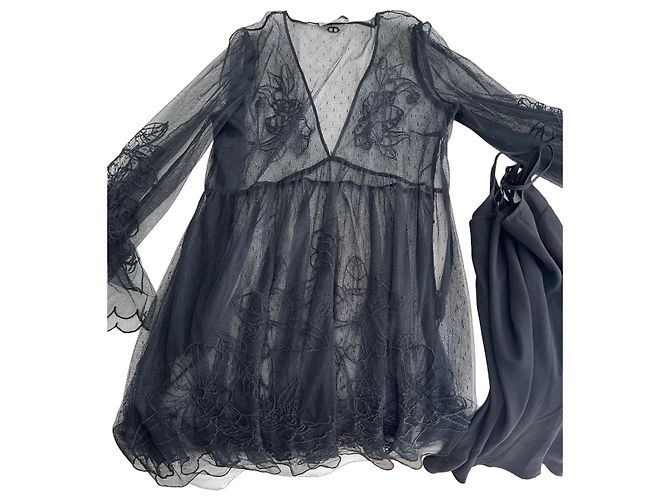 Autre Marque Transparentes schwarzes Spitzenkleid