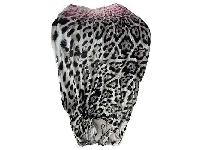 Roberto Cavalli Leoparden-Maxikleid Schwarz Pink Weiß Leopardenprint