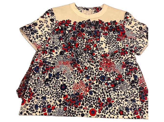 Paco Rabanne Top con stampa floreale blu, bianca e rossa Bianco Rosso Multicolore