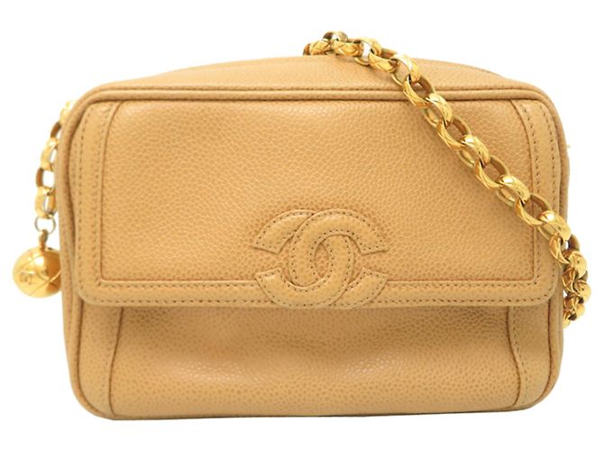 Bolsa de ombro Chanel em couro de bezerro granulado bege