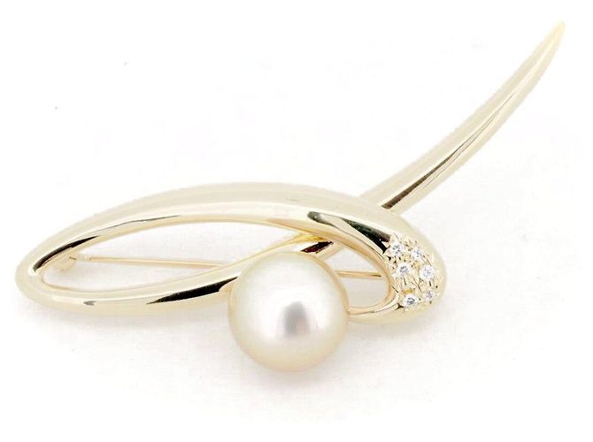 Tasaki Perle Diamant Au750 Brosche Golden