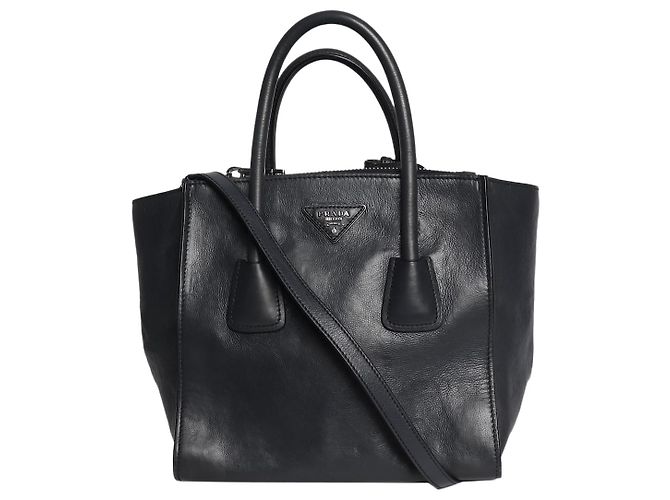 Prada Borsa a doppia tasca in vitello glacé Navy Blu navy