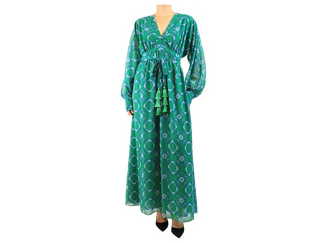 Alexis Langärmeliges Kleid mit grünem Tie-Dye-Print - size M