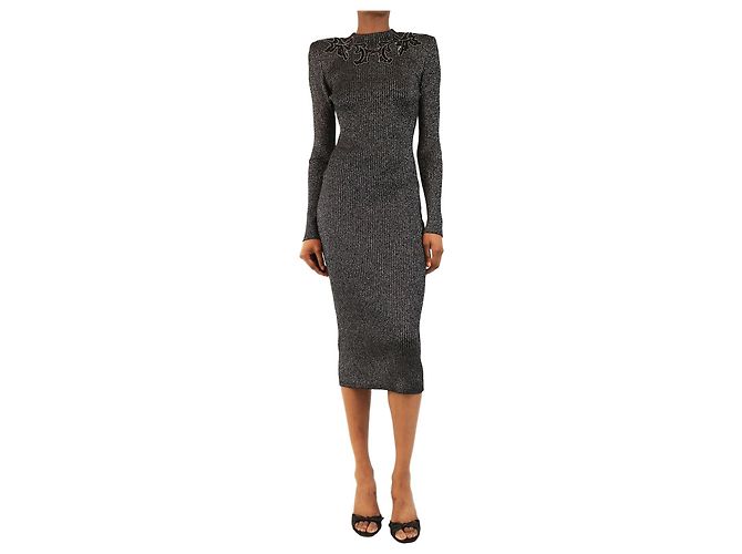 Christopher Kane Midi-Kleid aus Lurex-Strick in Schwarz und Silber - size S