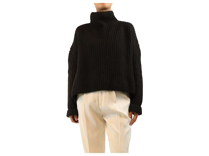 G. Kero Gerippter Rollkragenpullover in Dunkelbraun - size S