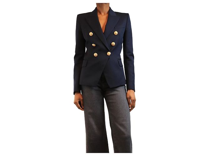 Balmain Navy double-breasted blazer - size UK 8 Blue