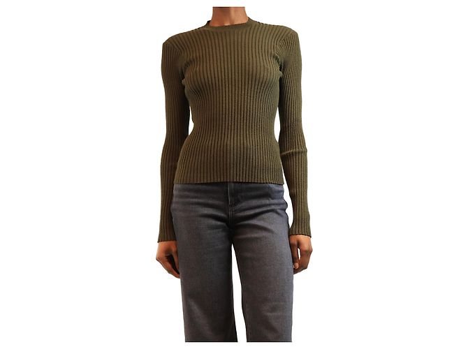 Bottega Veneta Geripptes Strickoberteil khaki - size S Grün