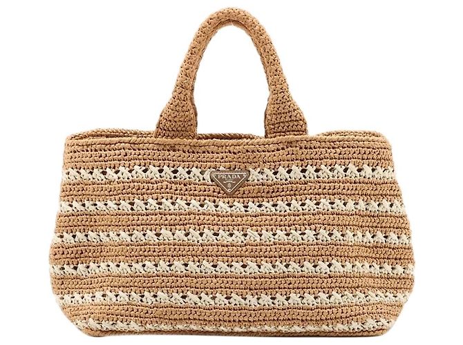 Prada Canapa Raffia Tote Bag Neutral