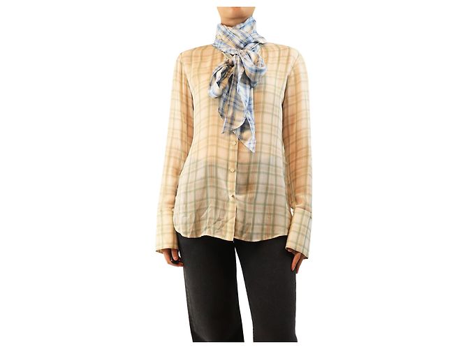 Acne Camicia in seta a quadri verdi e blu - size UK 8 Verde