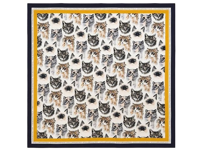 Stella Mc Cartney Sciarpa in seta multicolore con stampa gatto