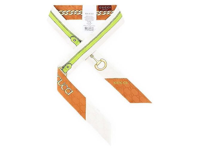 Gucci Pañuelo de seda para mujer con estampado de cadena y bocado Blanco