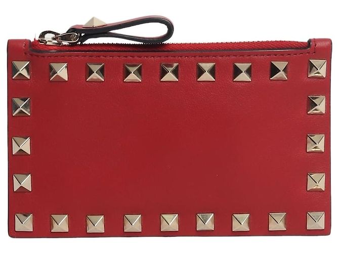Valentino Kartenetui Rockstuds aus rotem Leder