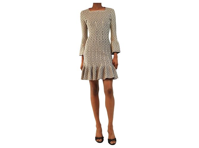 Alaïa Vestido mini de malha de manga comprida preto e branco - size UK 8