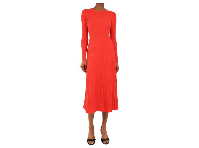 Veronica Beard Vestido canelado de manga comprida laranja sanguíneo - size S