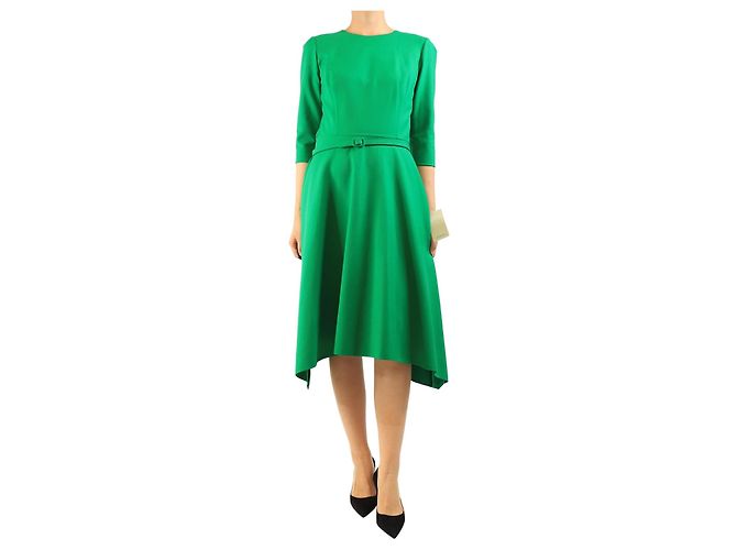 Oscar de la Renta Grünes Midi-Kleid mit Gürtel - size UK 10