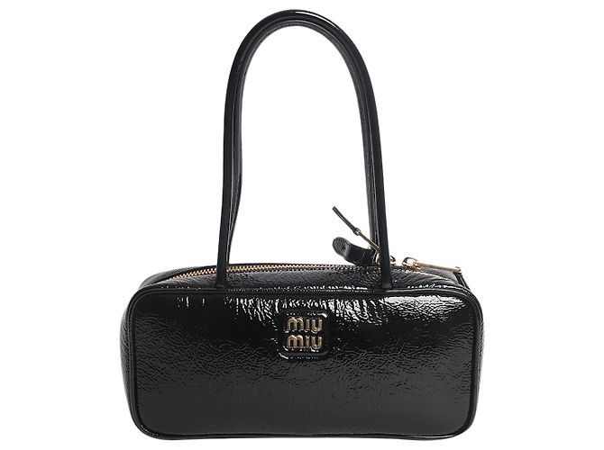 Miu Miu Borsa Beau con manico in vernice nera Nero