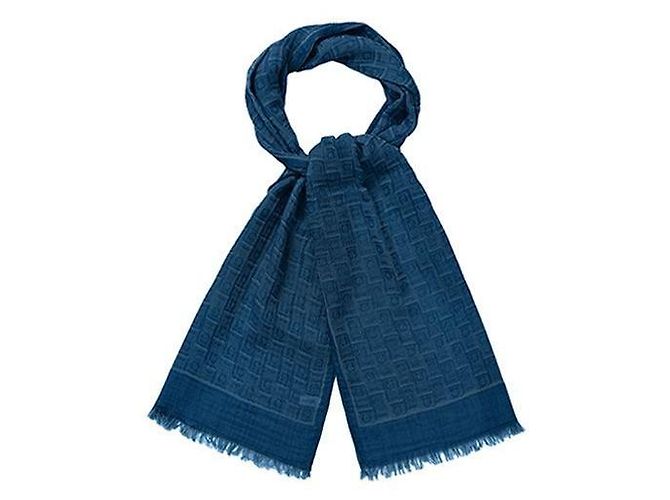 Salvatore Ferragamo Sciarpa Stole con Stampa Monogram Gancini Blu