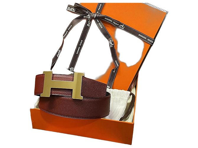 Hermès Cinto reversível clássico largo Gold Preto e Borgonha Multicor