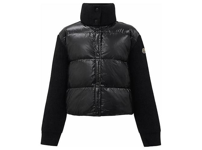 Moncler Gesteppte Cardigan-Jacke aus Woll-Kaschmir-Strick Schwarz
