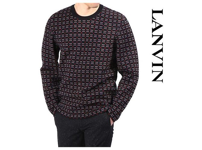 Lanvin Geometrischer Rundhals-Strickpullover Schwarz 
