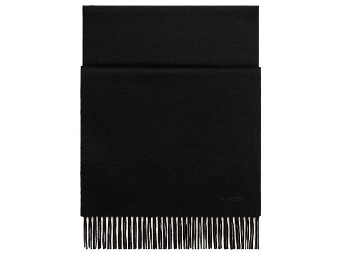 Hermès Sciarpa in cashmere nera con logo ricamato Multicolore