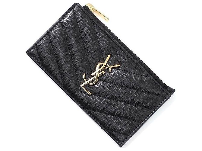 Saint Laurent Caviar Monogram Card Wallet Black