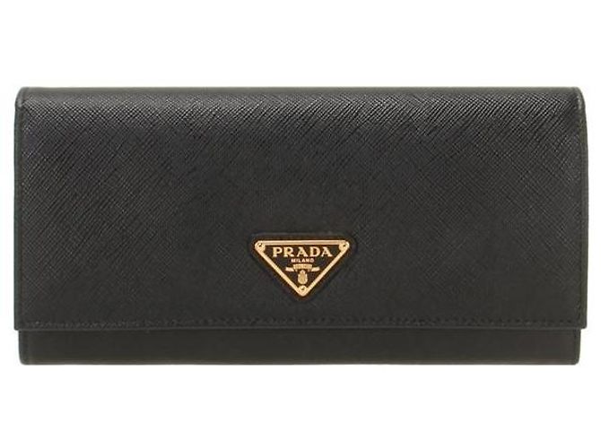 Prada Saffiano Triangle Flap Long Wallet stamp: QHH Black
