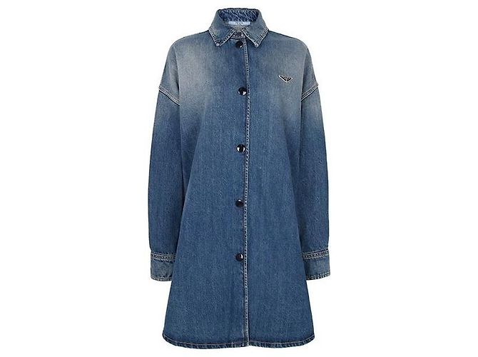 Prada Camicia in denim azzurro con logo triangolare Blu