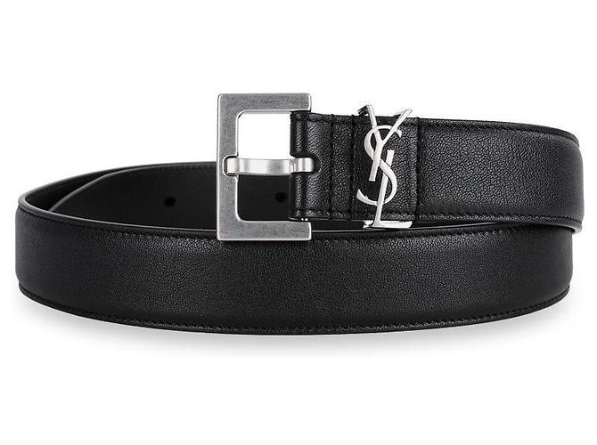 Saint Laurent Men's Monogram Logo Belt (Black)
