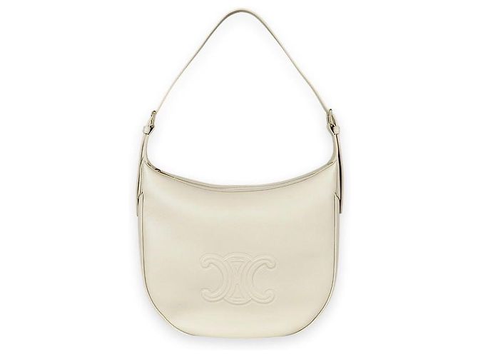 Céline Bolsa de Ombro Medium Eloise em Pele de Bezerro Macia (Pale Beige) Branco