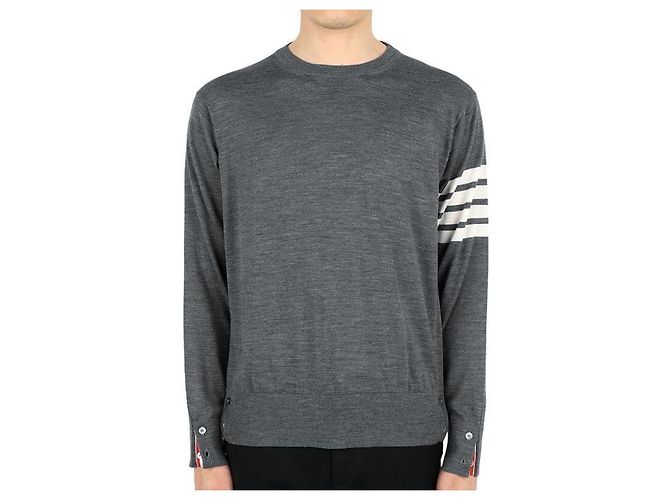 Thom Browne Men's Diagonal Cuff Classic Wool Knit (Gray) stamp: