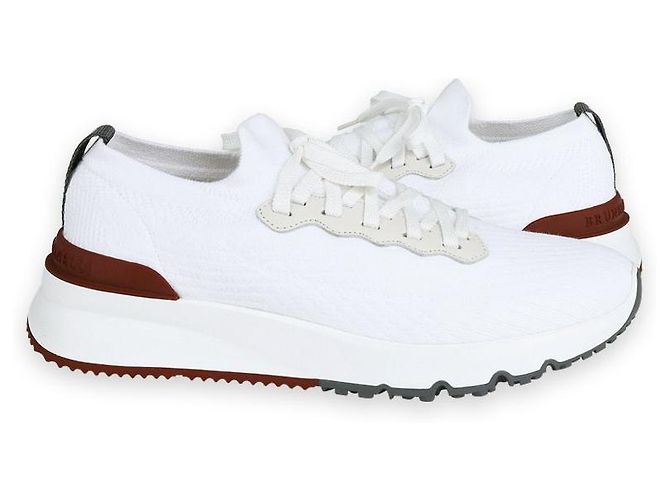 Brunello Cucinelli Men's Leather Patch Knit Runner Sneakers (White)