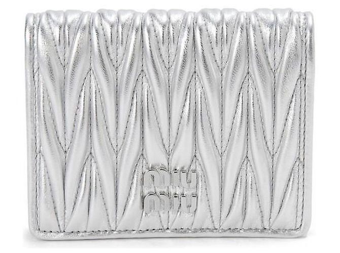 Miu Miu Matelasse Nappa Leather Wallet Silvery