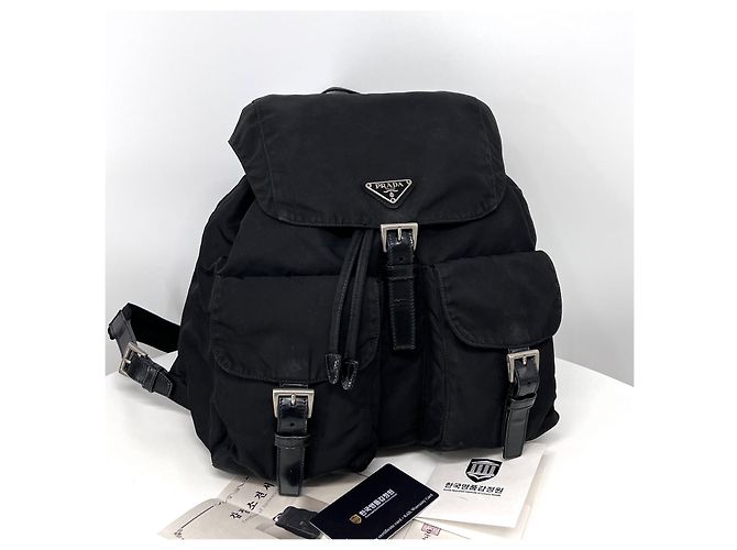 Prada Triangle Logo Nylon Backpack Medium Black