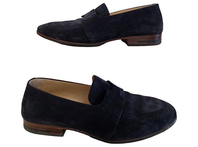 Mocassini Hermès in camoscio blu navy da uomo